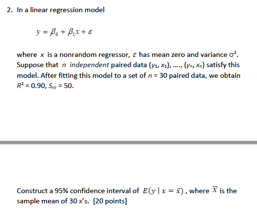Solved 2. In a linear regression model y Bo Bx + where x is | Chegg.com