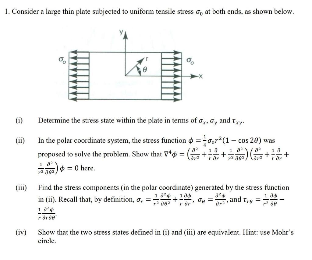 Solved 1. Consider A Large Thin Plate Subjected To Uniform 