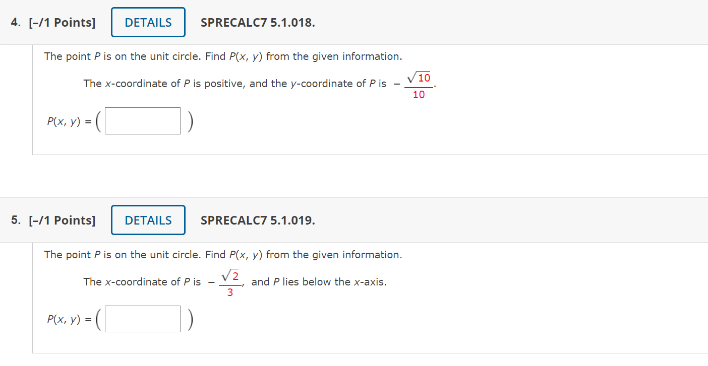Solved The point P is on the unit circle. Find P(x,y) from | Chegg.com