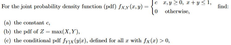 Solved For the joint probability density function (pdf) fx,y | Chegg.com