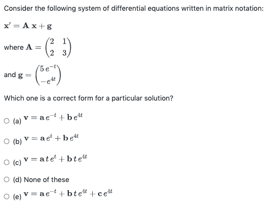 Solved Consider The Following System Of Differential Equa Chegg Com