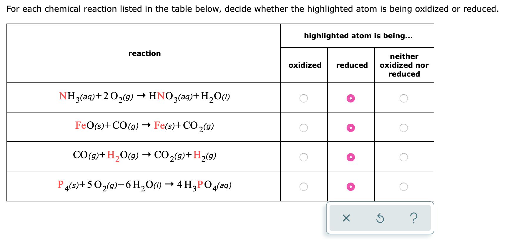 solved-for-each-chemical-reaction-listed-in-the-table-below-chegg