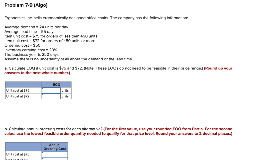 Solved Problem 7-9 Ergonomics Inc. sells ergonomically
