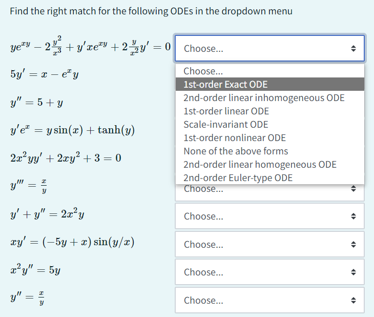 Solved Find the right match for the following ODEs in the | Chegg.com