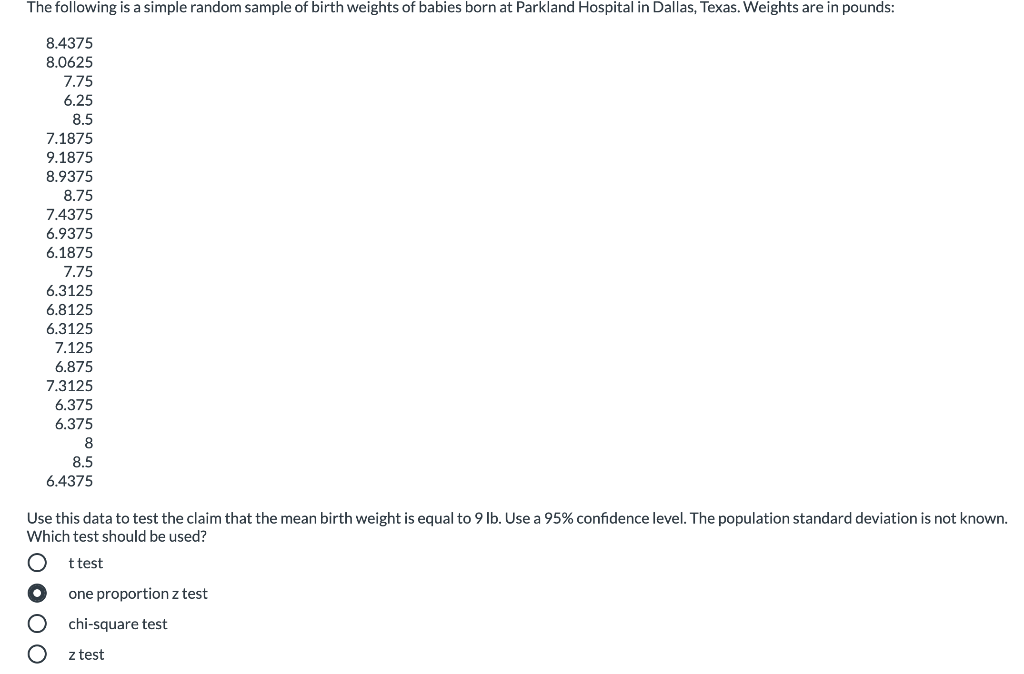 Solved The following is a simple random sample of birth | Chegg.com