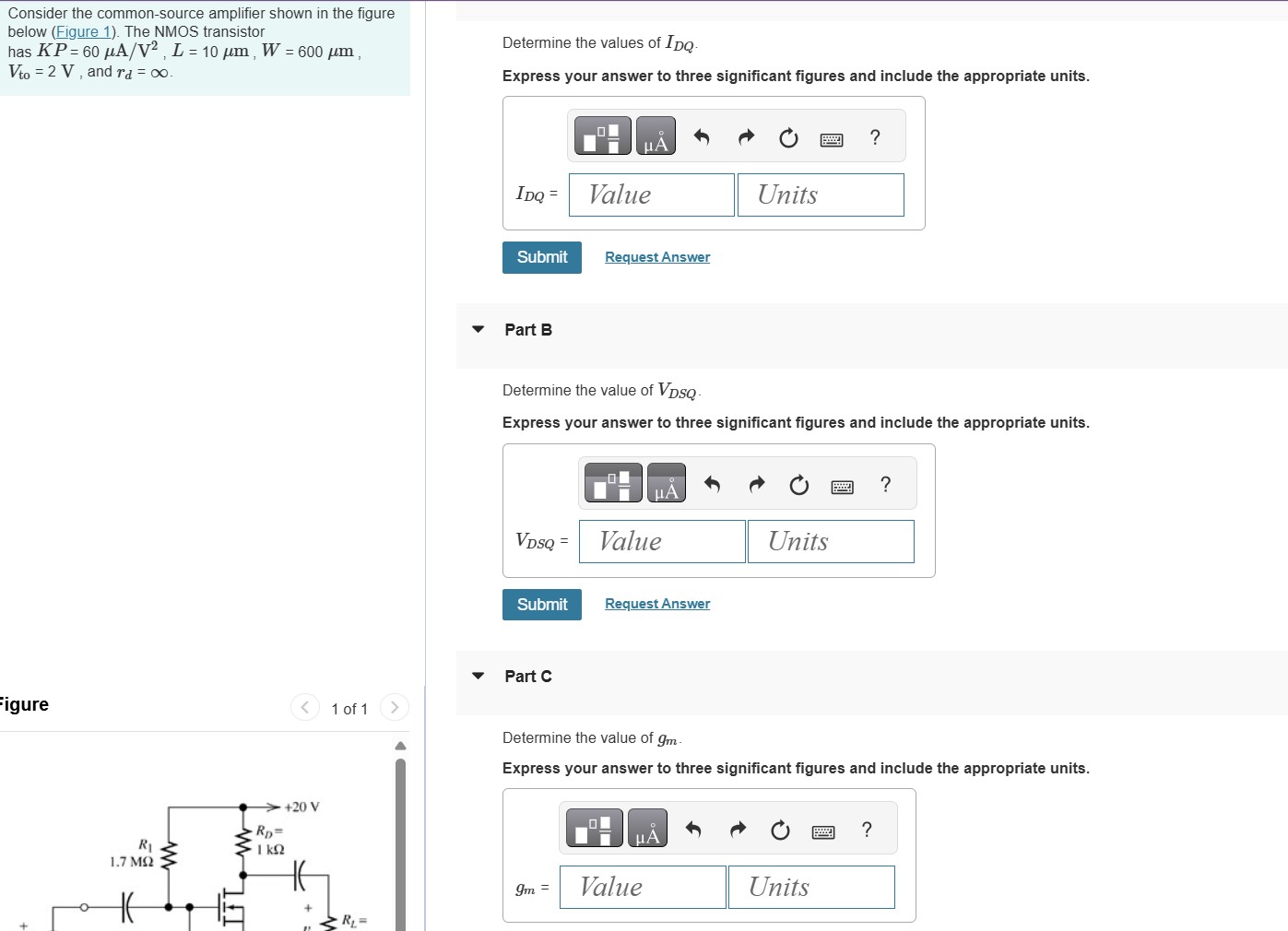 Solved Consider the common-source amplifier shown in ﻿the | Chegg.com