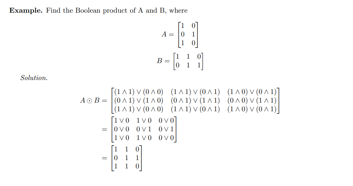 Solved Example. Find The Boolean Product Of A And B, Where | Chegg.com