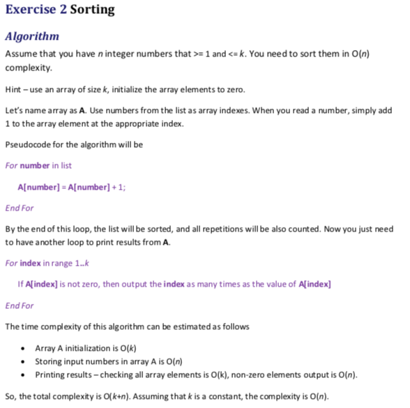 Solved Exercise 2 Sorting Algorithm Assume that you have n | Chegg.com