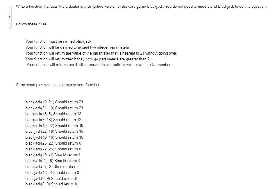 Blackjack programming assignment example