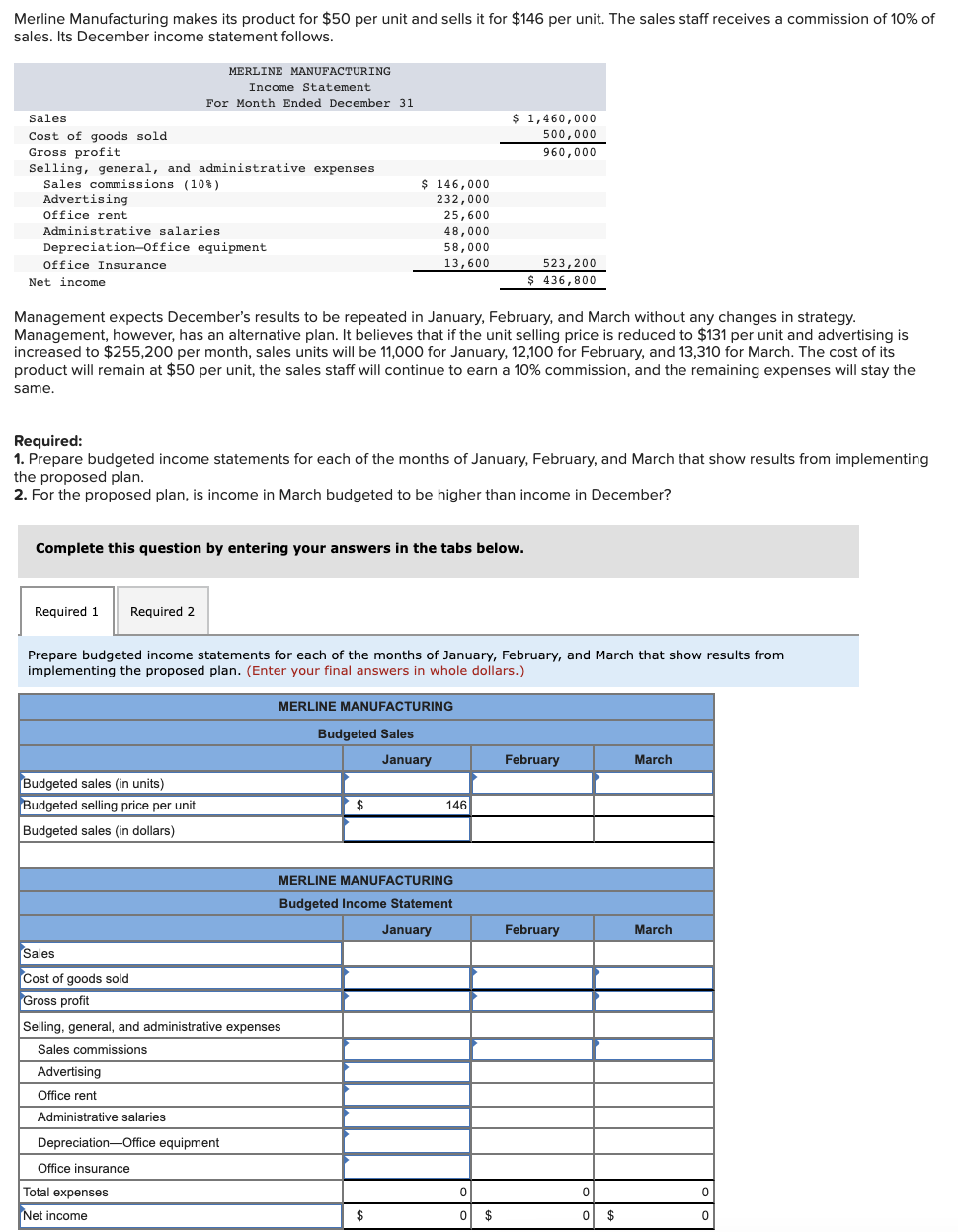Solved Merline Manufacturing makes its product for $50 per | Chegg.com