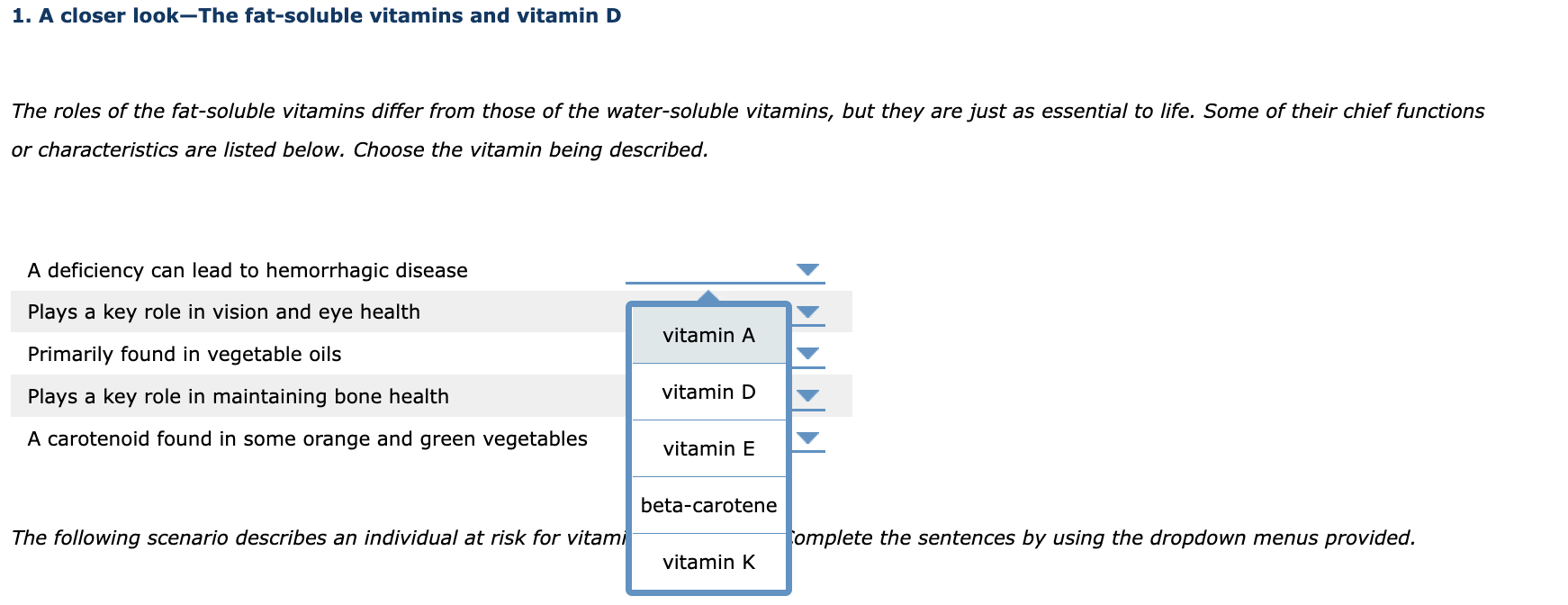 Solved 1. A closer look-The fat-soluble vitamins and vitamin | Chegg.com