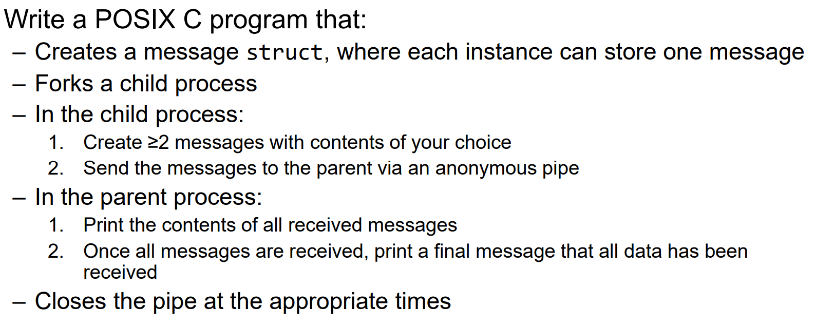 Solved Write a POSIX C program that: - Creates a message | Chegg.com