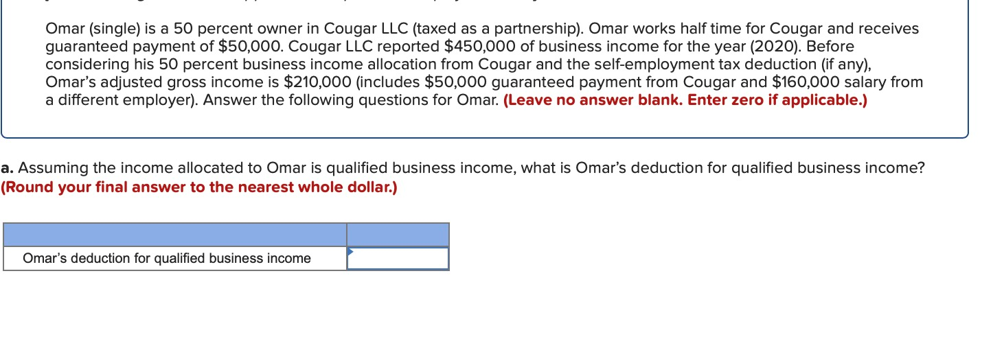 Solved Omar (single) Is A 50 Percent Owner In Cougar LLC | Chegg.com