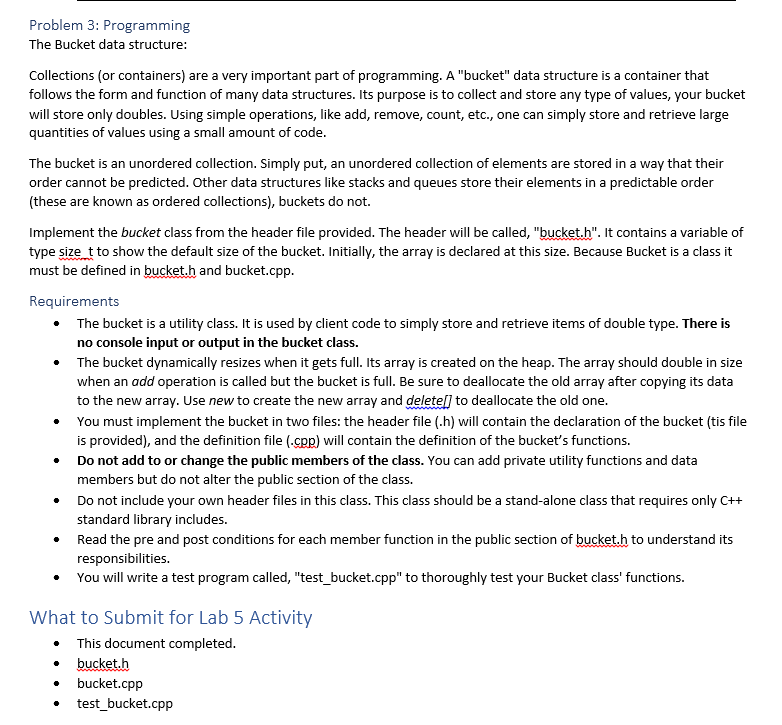 Problem 3 Programming The Bucket data structure