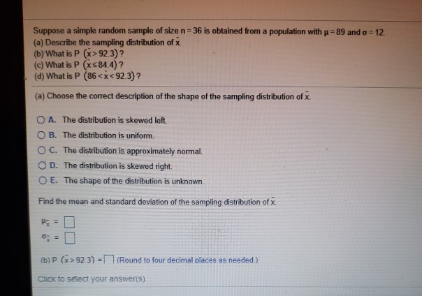 Solved And A 12 Suppose A Simple Random Sample Of Chegg Com