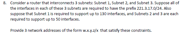 Solved 8. Consider a router that interconnects 3 subnets: | Chegg.com