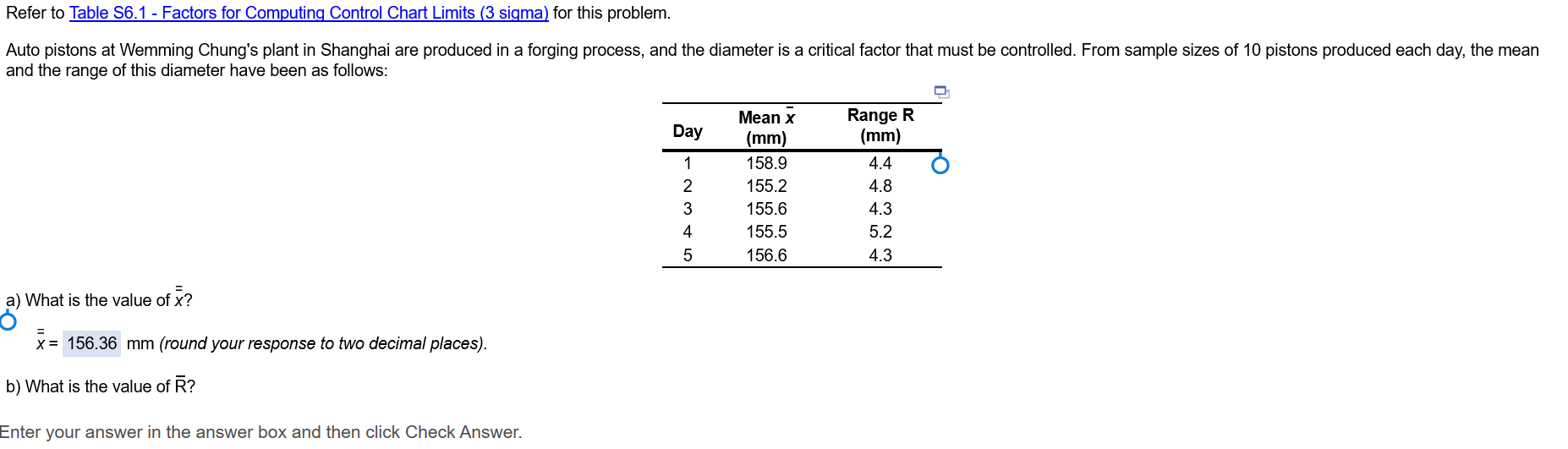 Solved Refer to Table S6.1 - Factors for Computing Control | Chegg.com