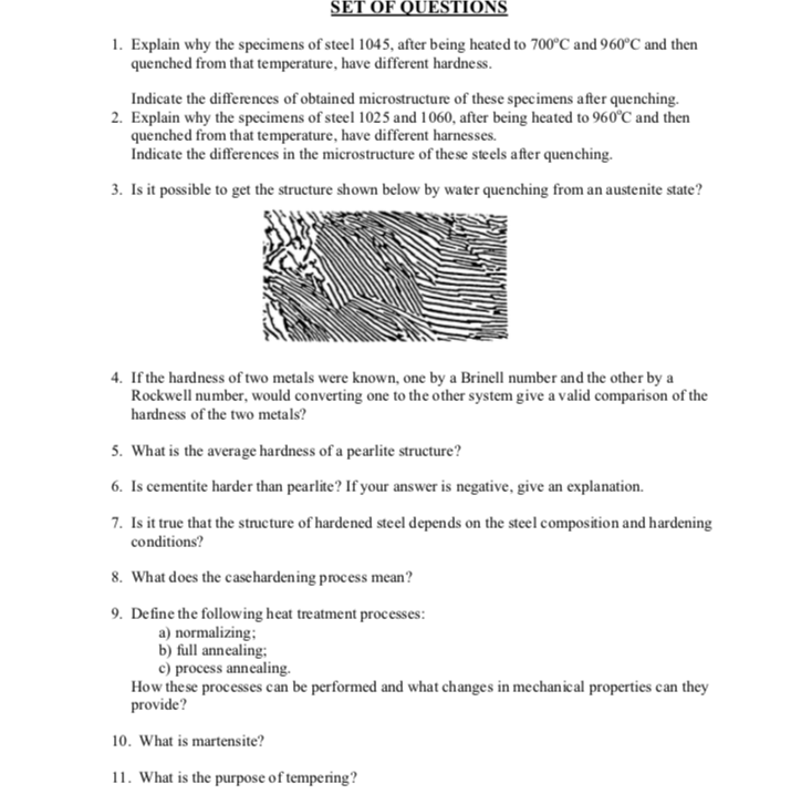 Solved SET OF QUESTIONS 1. Explain why the specimens of