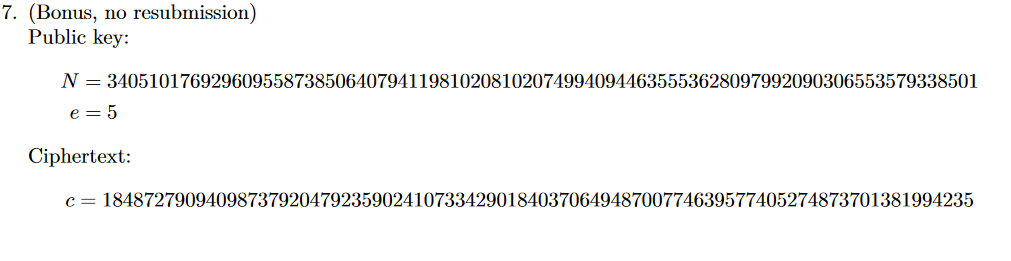 Solved 7. (Bonus, no resubmission) Public key: | Chegg.com