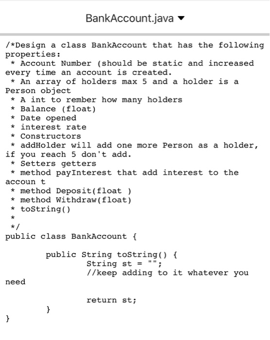 *Design a class Bank that will have the following | Chegg.com