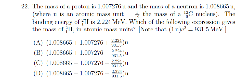 mass of proton and neutron in atomic mass unit