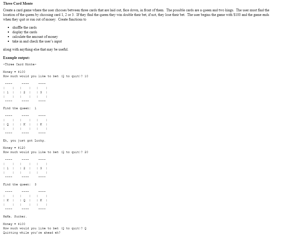 Solved Three Card Monte Create a card game where the user | Chegg.com