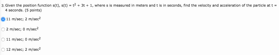 Solved 3. Given the position function s(t), s(t) = t2 + 3t + | Chegg.com