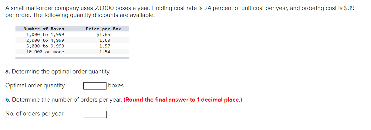 Solved A small mail-order company uses 23,000 boxes a year