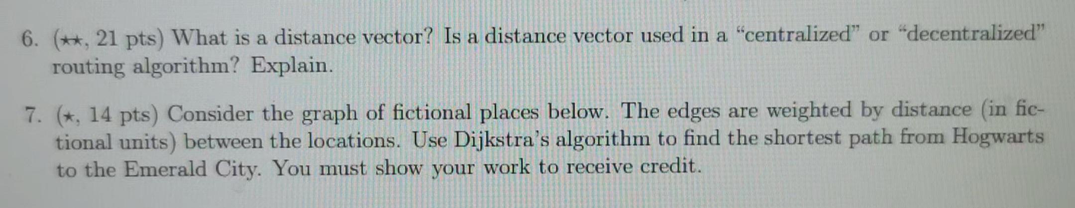 Solved 6. (**, 21 pts) What is a distance vector? Is a | Chegg.com