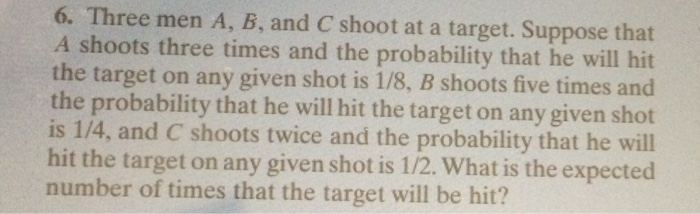 Solved 6. Three Men A, B, And C Shoot At A Target. Suppose | Chegg.com