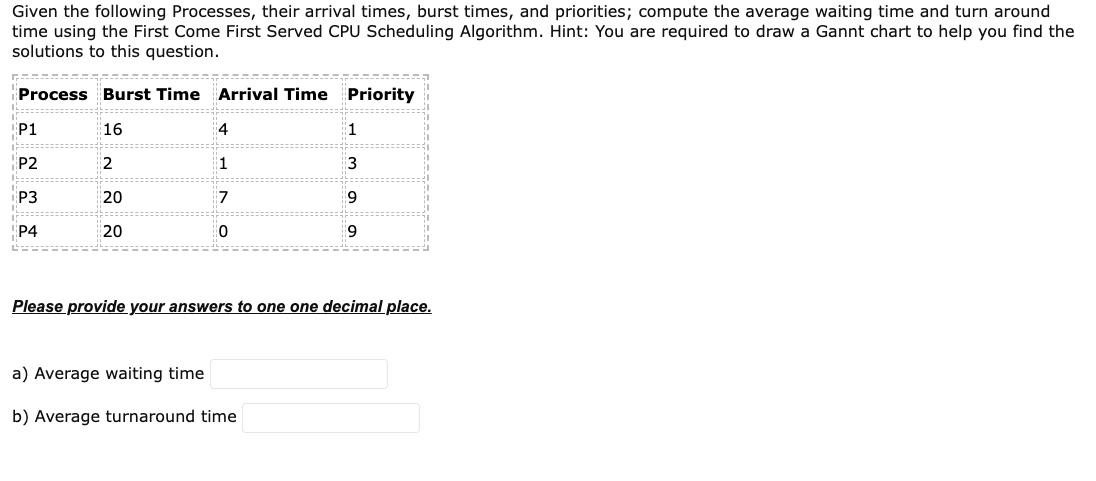 Solved Given the following Processes, their arrival times, | Chegg.com
