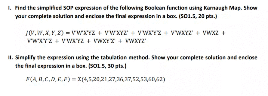 Solved I Find The Simplified Sop Expression Of The Follo Chegg Com