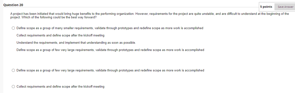 Solved Question 20 5 points Save Answer A project has been | Chegg.com