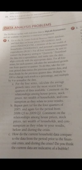DATA ANALYSIS PROBLEMS Mylab Economics The NASIVOCOM | Chegg.com