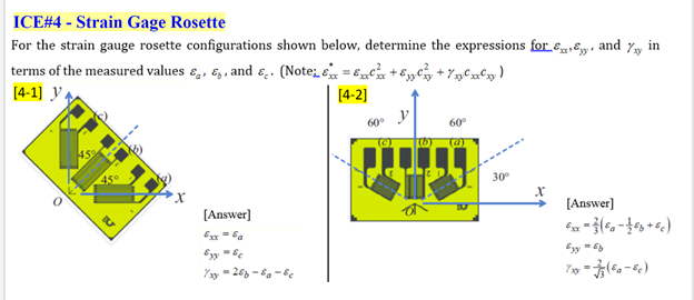 Solved in ICE#4 - Strain Gage Rosette For the strain gauge | Chegg.com