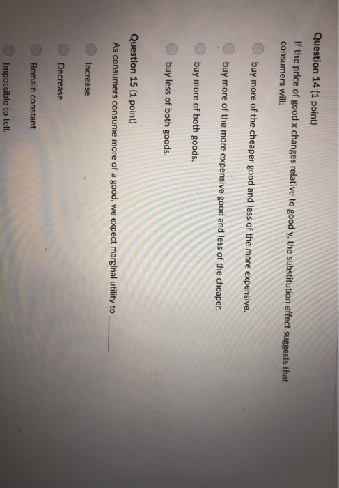 Solved Question 14 (1 point) If the price of good x changes | Chegg.com