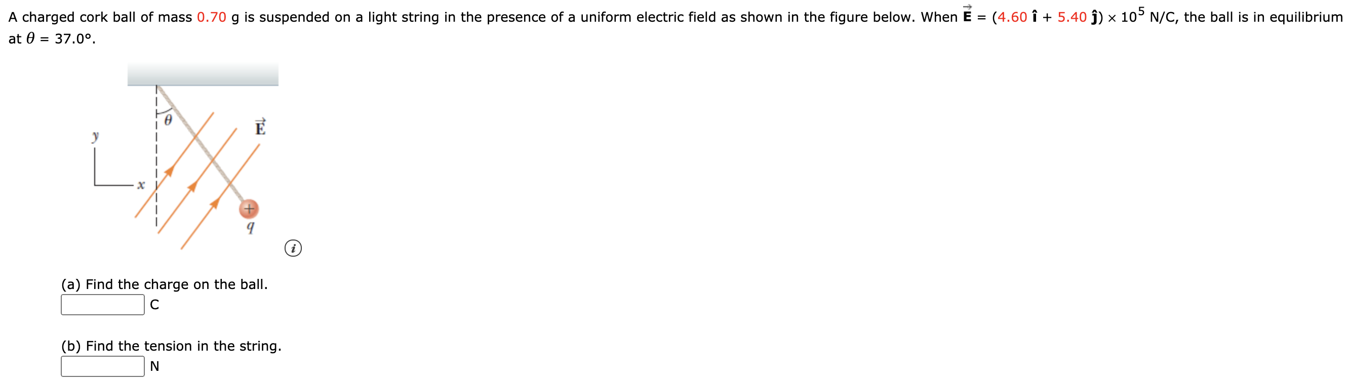 Solved A charged cork ball of mass 0.70 g is suspended on a