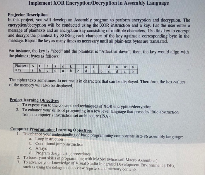 Implement XOR Encryption/Decryption in Assembly | Chegg.com