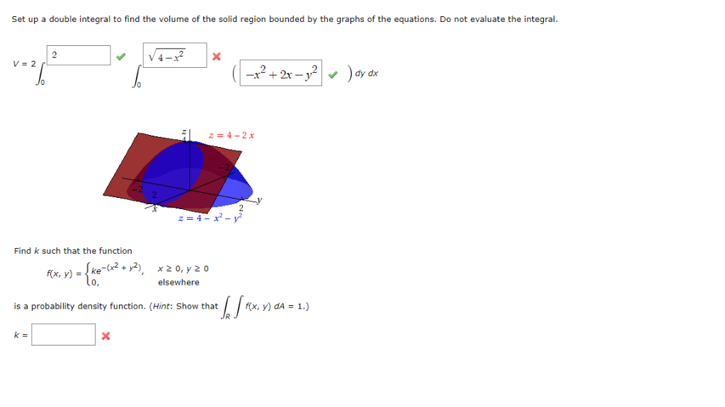 Solved Set Up A Double Integral To Find The Volume Of The