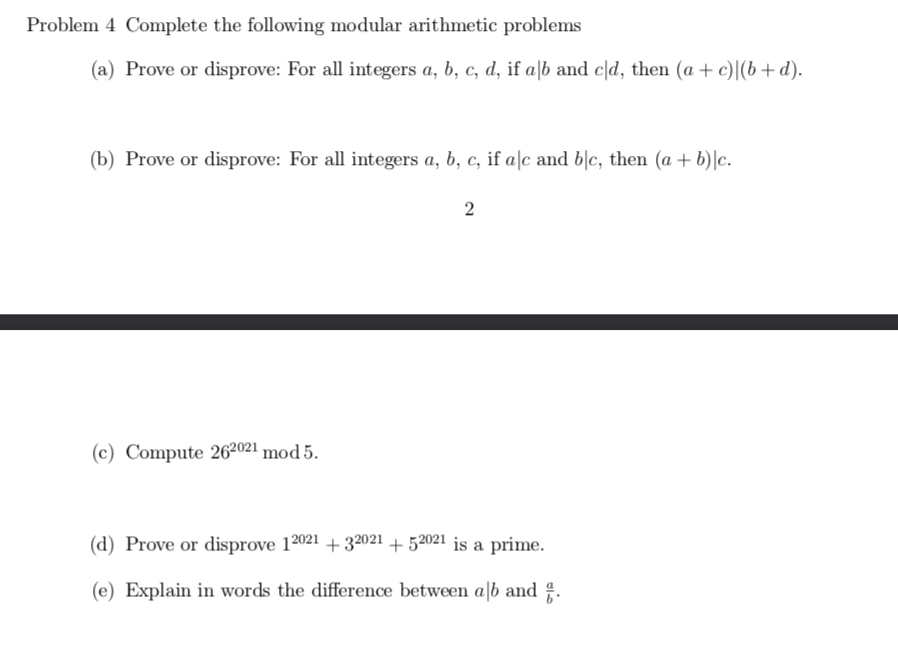Solved Problem 4 Complete the following modular arithmetic | Chegg.com
