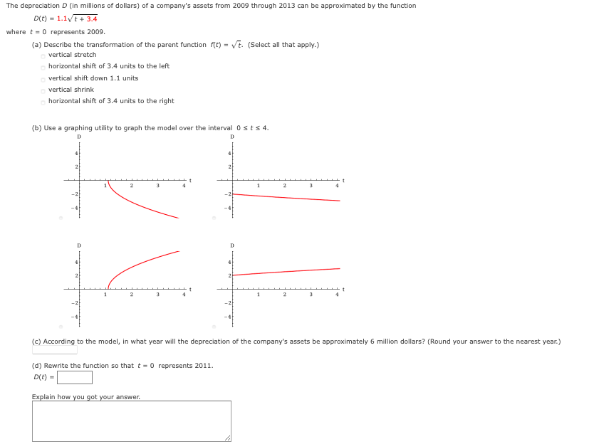 Solved The depreciation D (in millions of dollars) of a | Chegg.com