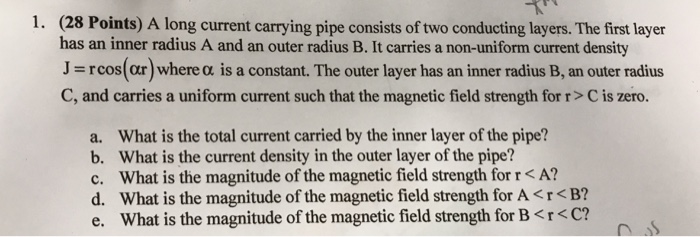 Solved 1. (28 Points) A long current carrying pipe consists | Chegg.com