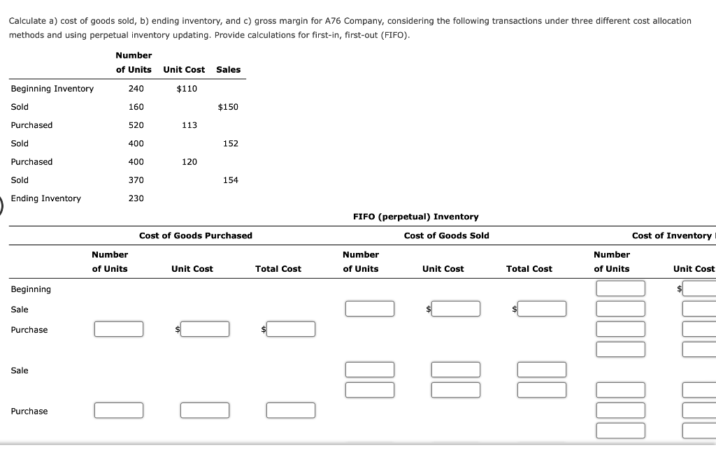 Solved Calculate A) Cost Of Goods Sold, B) Ending Inventory, | Chegg.com