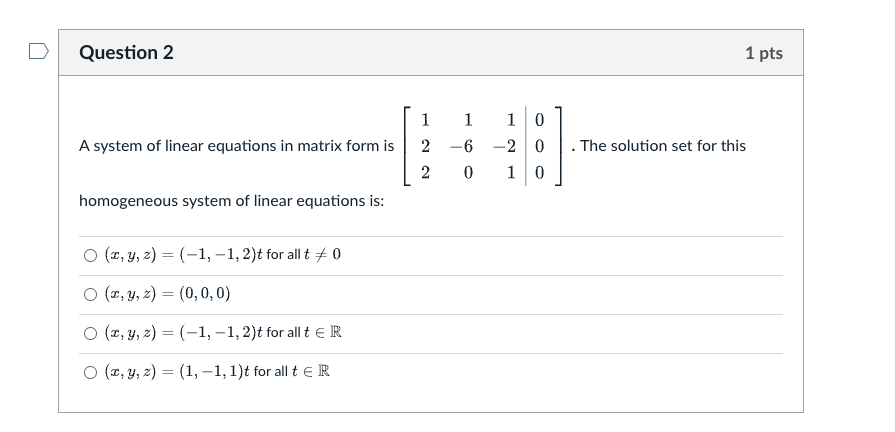 Solved A system of linear equations in matrix form is | Chegg.com