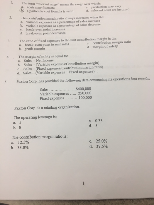 Solved The term "relevant range" means the range over which