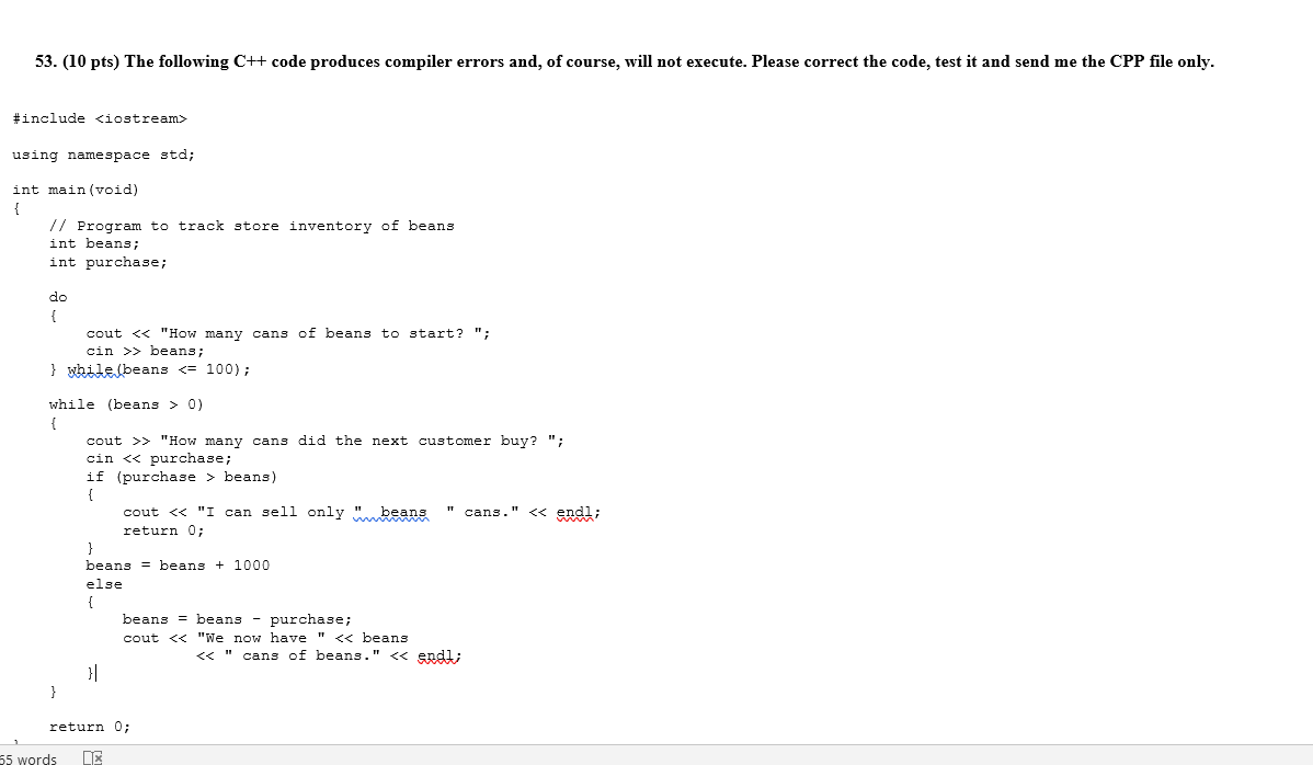 Solved 53. (10 pts) The following C++ code produces compiler | Chegg.com
