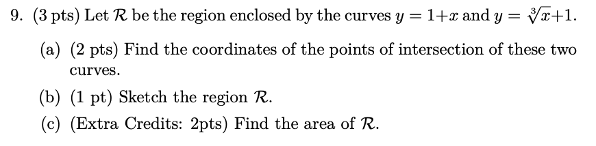 Solved Let R be the region enclosed by the curves y = 1+x | Chegg.com