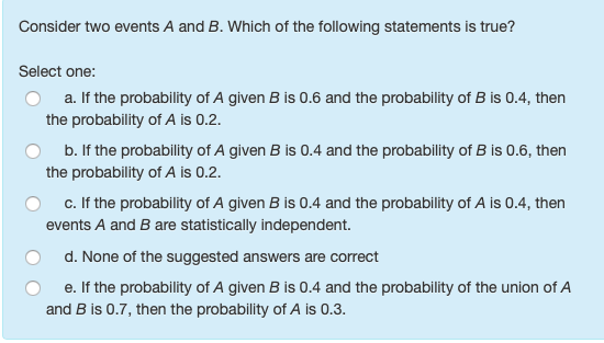 Solved Consider Two Events A And B. Which Of The Following | Chegg.com