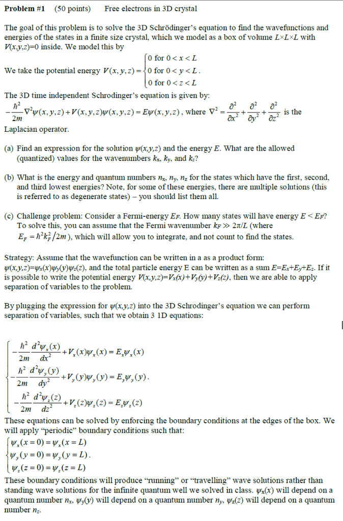 Solved Problem 1 50 Points Free Electrons In 3d Crysta Chegg Com