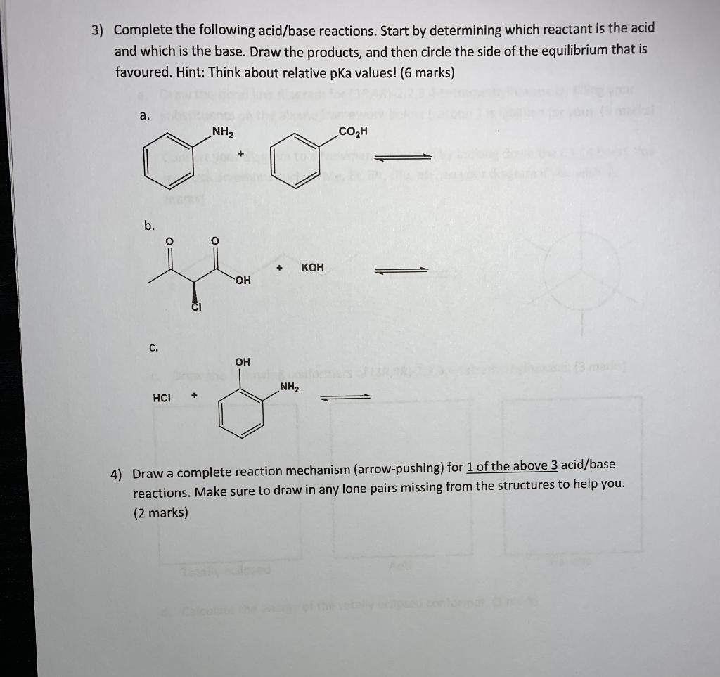 Solved 3) Complete The Following Acid/base Reactions. Start | Chegg.com